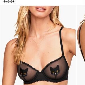 Adore Me Black Cat Embroidered Bra